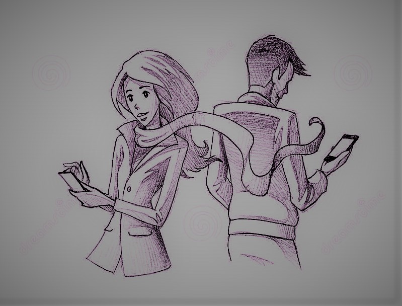 crayonnez-l-illustration-dessin-du-jeune-service-de-mini-messages-de-couples-au-téléphone-35394084